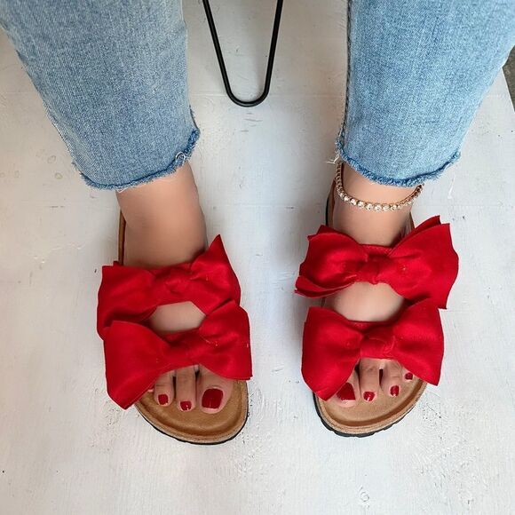 Red Double Bow Slide Sandal - Picture 6 of 6